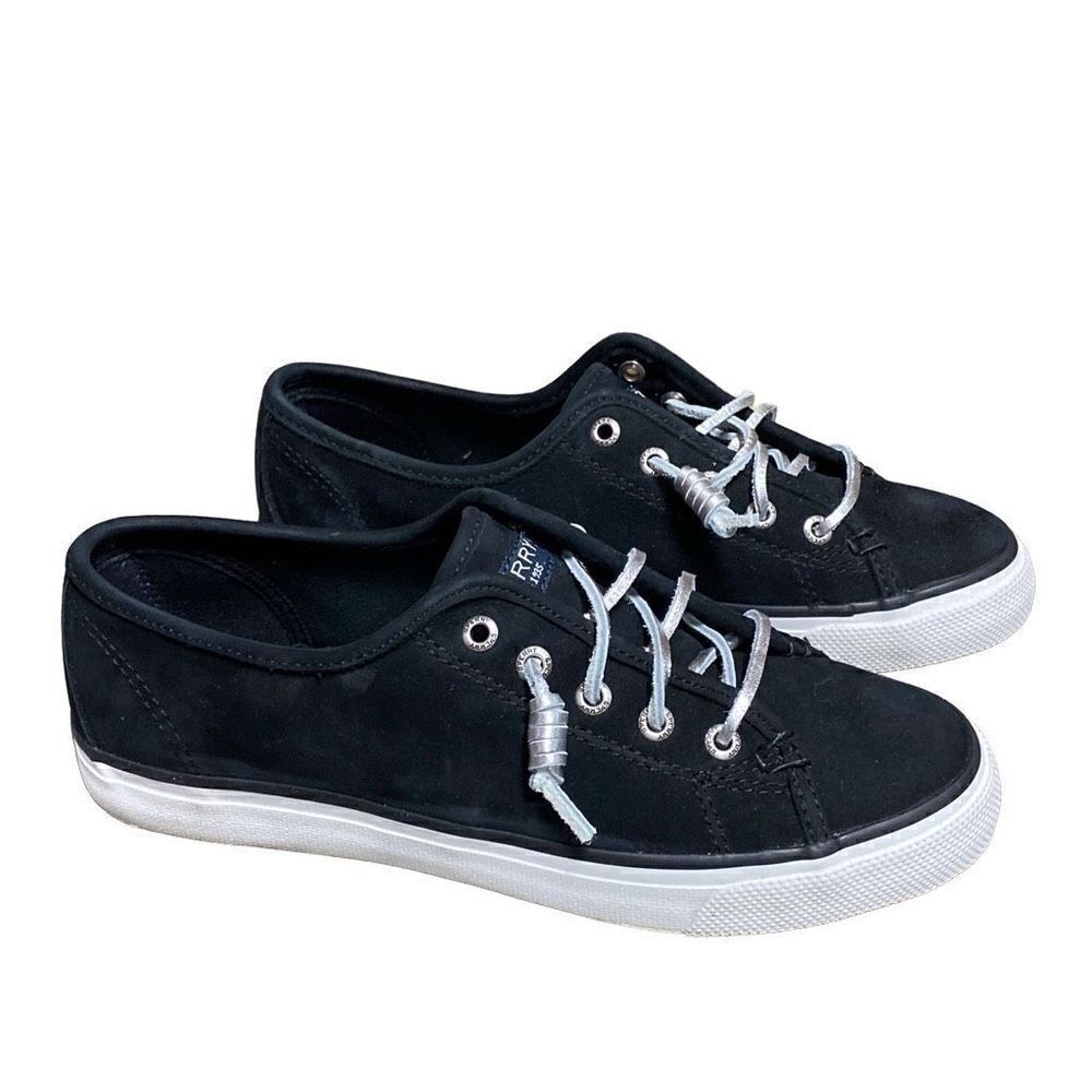 Sperry Seacoast Wash Black Leather Sneaker Size 6.5 NEW